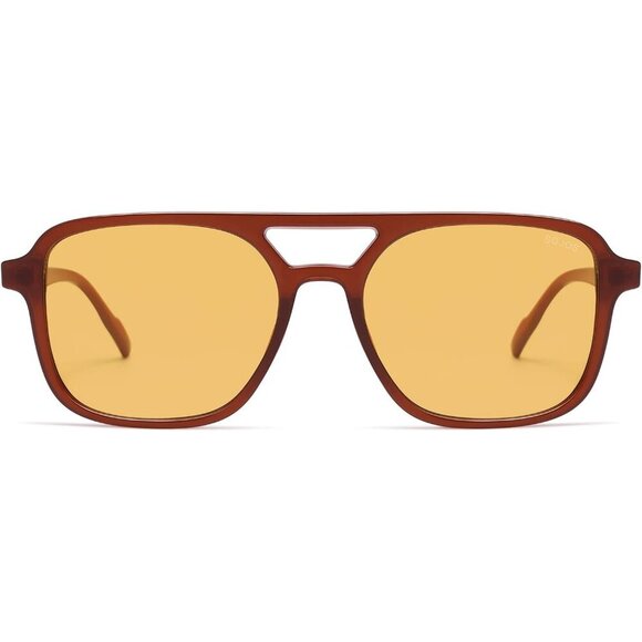 Women\'s Brown Yellow Trendy Rectangle Retro Aviator Sunglasses Elegant Frame main image 5
